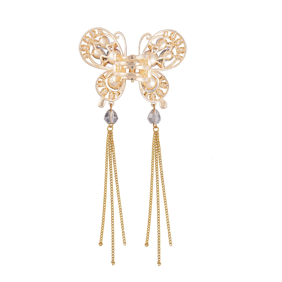 Multi Color Glass, White and Pink Austrian Crystal Hair Pin in Goldtone image number 2