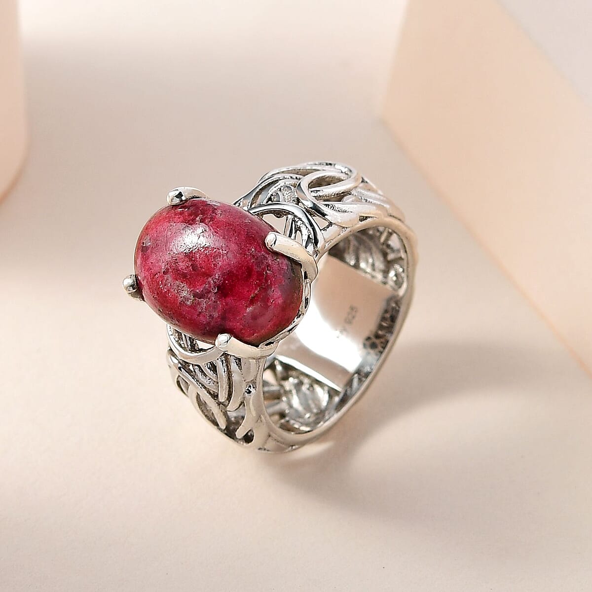 Norwegian Thulite Solitaire Ring in Platinum Over Sterling Silver 5.75 ctw image number 1