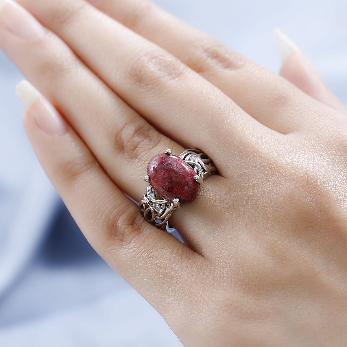 Norwegian Thulite Solitaire Ring in Platinum Over Sterling Silver 5.75 ctw image number 2