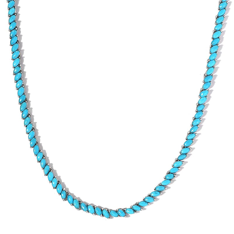 Premium Sleeping Beauty Turquoise Tennis Necklace 18 Inches in Platinum Over Sterling Silver 25.25 ctw