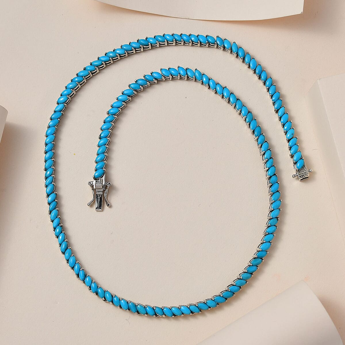 Premium Sleeping Beauty Turquoise Tennis Necklace 18 Inches in Platinum Over Sterling Silver 25.25 ctw image number 1
