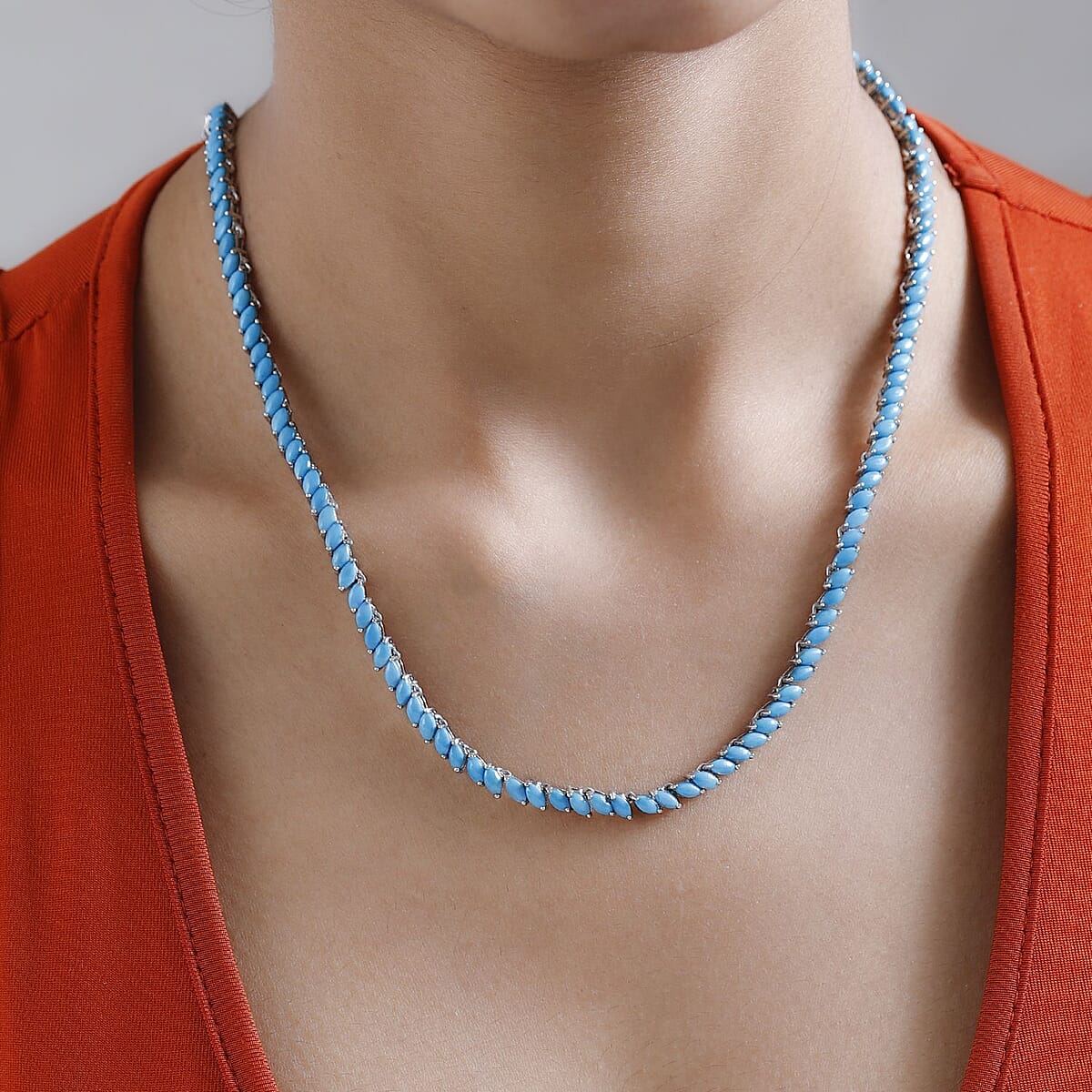 Premium Sleeping Beauty Turquoise Tennis Necklace 18 Inches in Platinum Over Sterling Silver 25.25 ctw image number 2