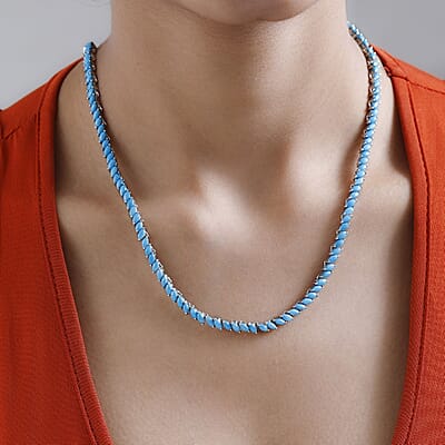 Premium Sleeping Beauty Turquoise Tennis Necklace 18 Inches in Platinum Over Sterling Silver 25.25 ctw