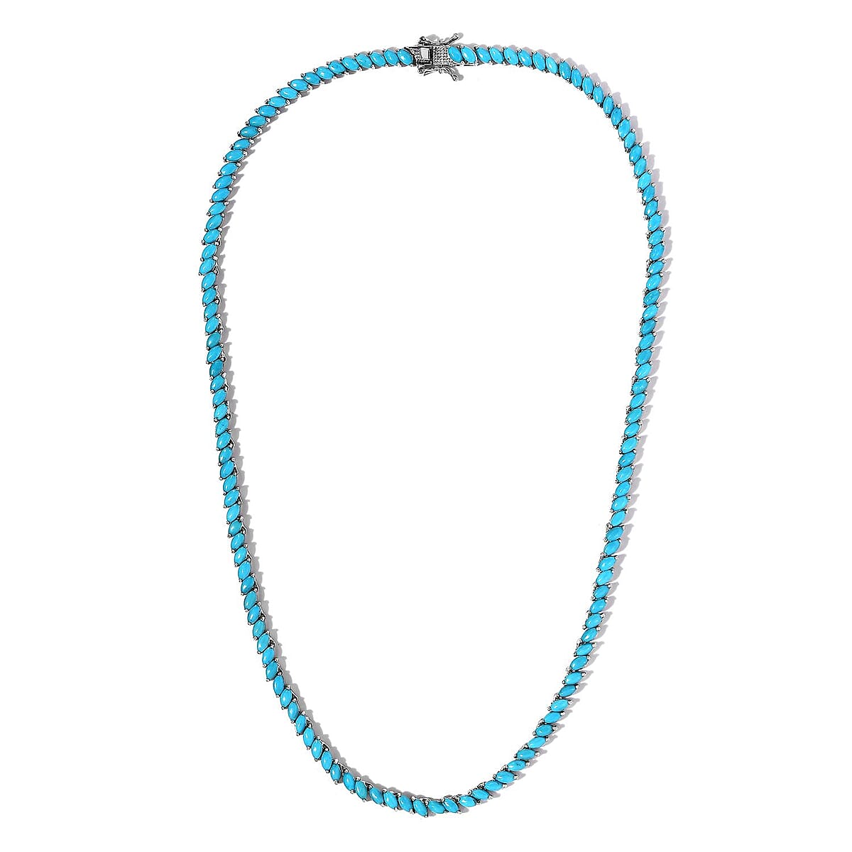 Premium Sleeping Beauty Turquoise Tennis Necklace 18 Inches in Platinum Over Sterling Silver 25.25 ctw image number 3