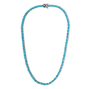 Premium Sleeping Beauty Turquoise Tennis Necklace (18 Inches) in Platinum Over Sterling Silver 25.25 ctw
