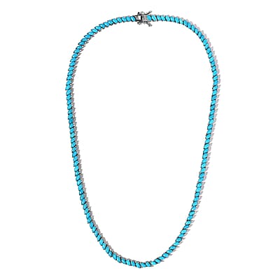 Premium Sleeping Beauty Turquoise Tennis Necklace 18 Inches in Platinum Over Sterling Silver 25.25 ctw