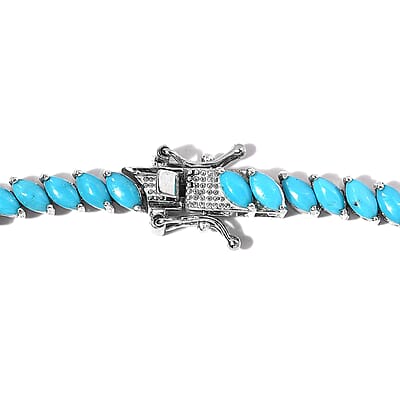 Premium Sleeping Beauty Turquoise Tennis Necklace 18 Inches in Platinum Over Sterling Silver 25.25 ctw