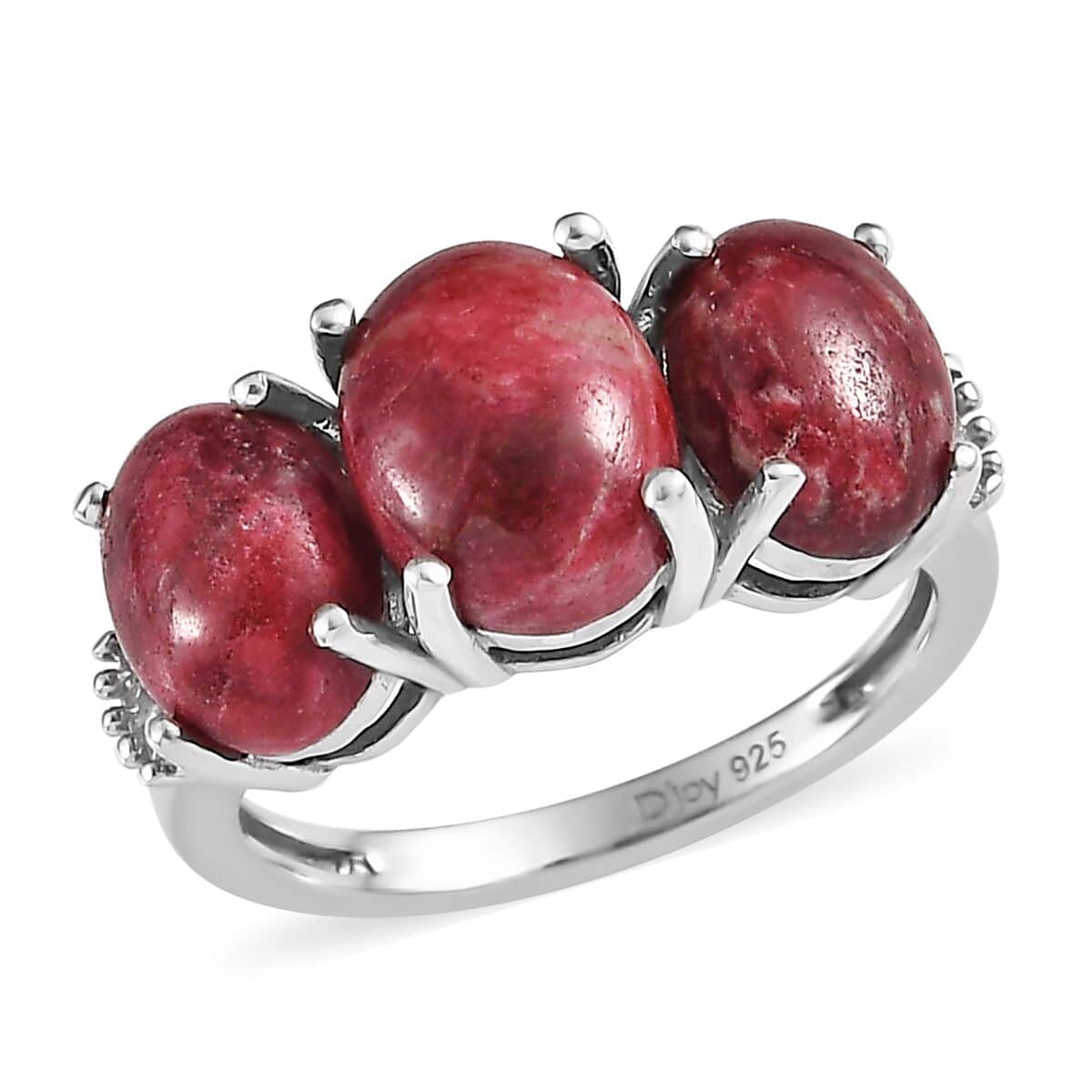 Norwegian Thulite and Diamond 3 Stone Ring in Platinum Over Sterling Silver (Size 10.0) 5.75 ctw image number 0