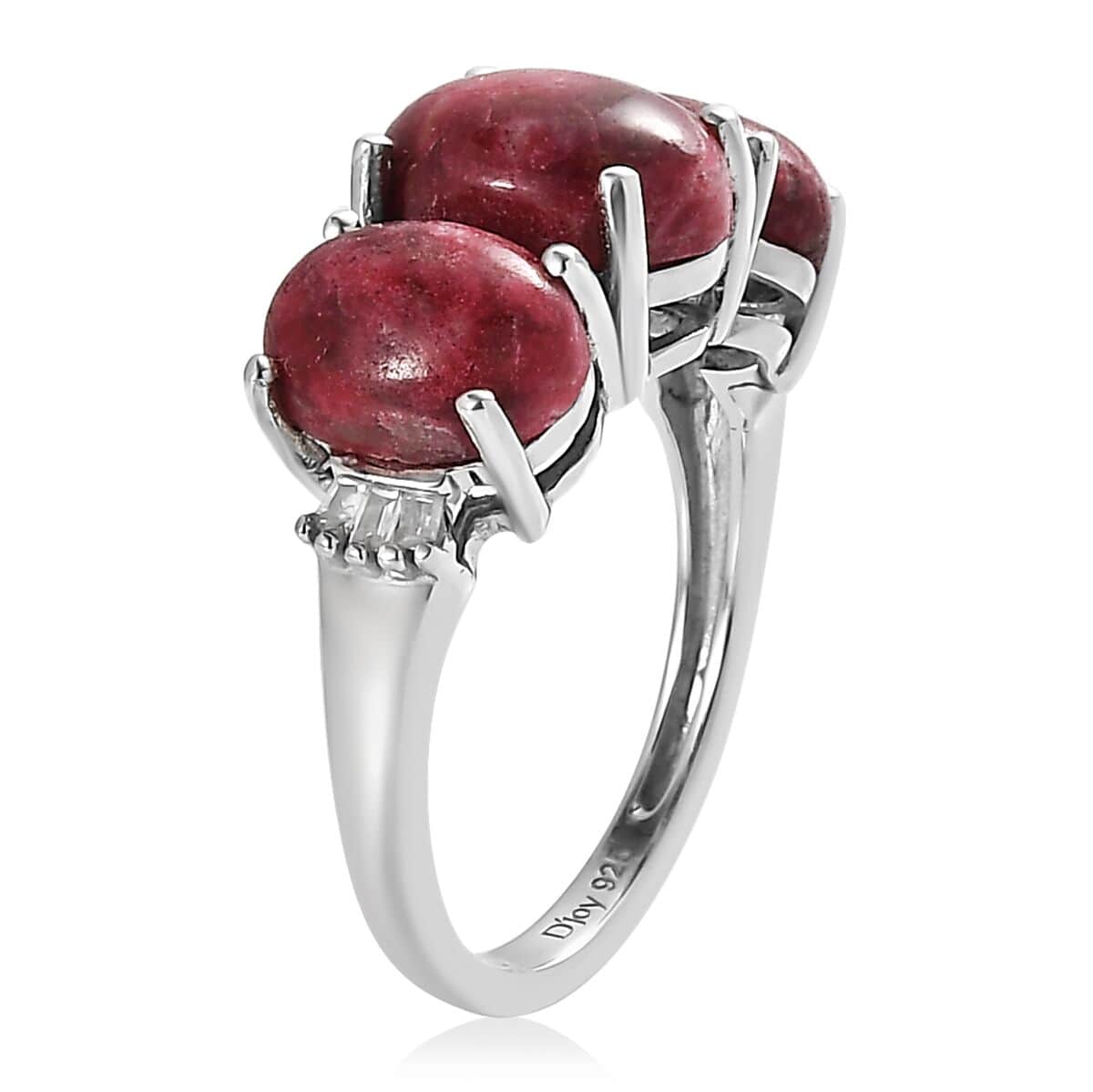 Norwegian Thulite and Diamond 3 Stone Ring in Platinum Over Sterling Silver (Size 10.0) 5.75 ctw image number 3