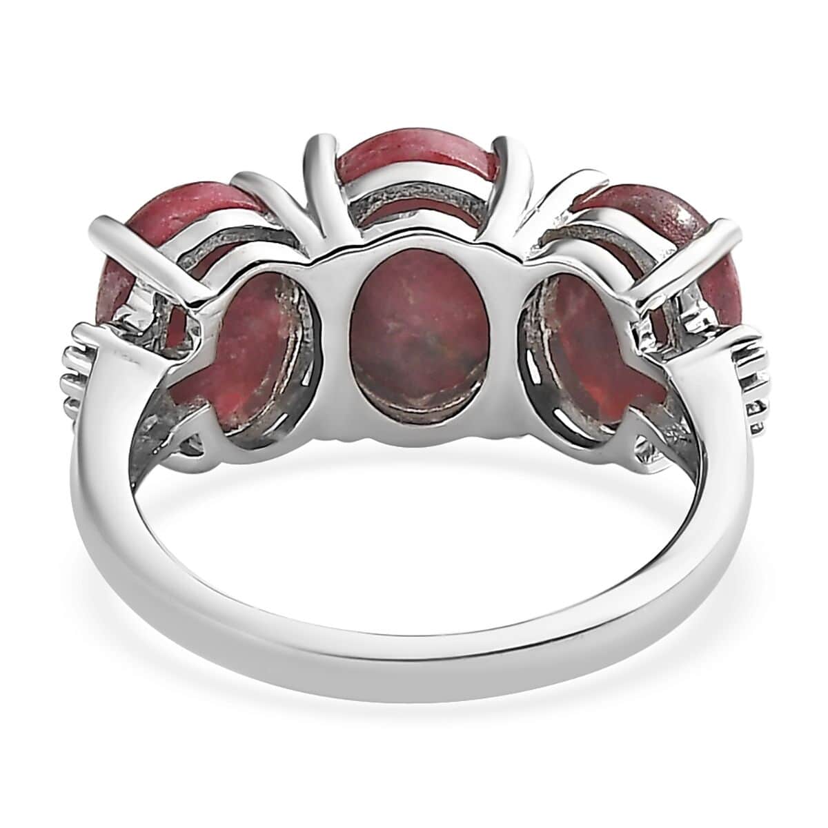 Norwegian Thulite and Diamond 3 Stone Ring in Platinum Over Sterling Silver (Size 10.0) 5.75 ctw image number 4