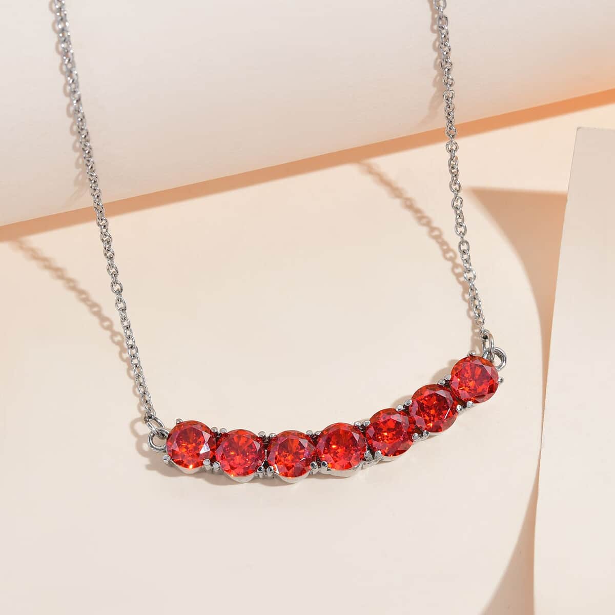 Simulated Orange Diamond Necklace (18 Inches) in Stainless Steel 9.65 ctw image number 1