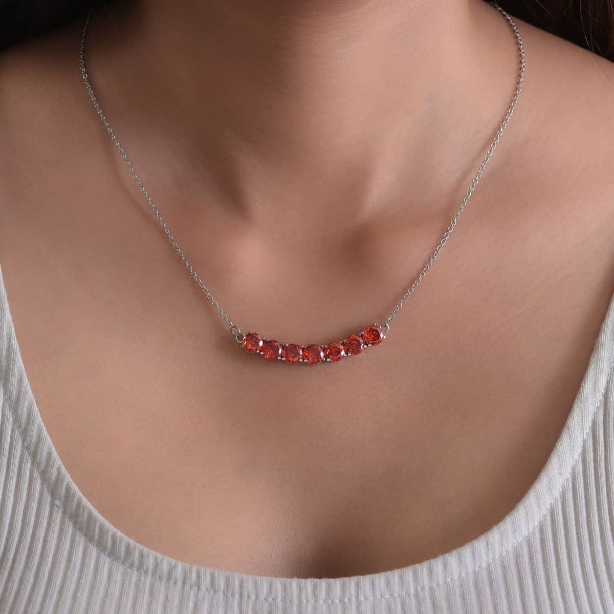 Simulated Orange Diamond Necklace (18 Inches) in Stainless Steel 9.65 ctw image number 2