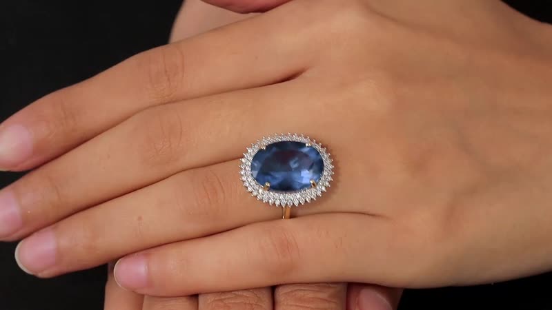 Luxoro 10K Yellow Gold Premium Color Change Fluorite and Moissanite Ring 14.75 ctw