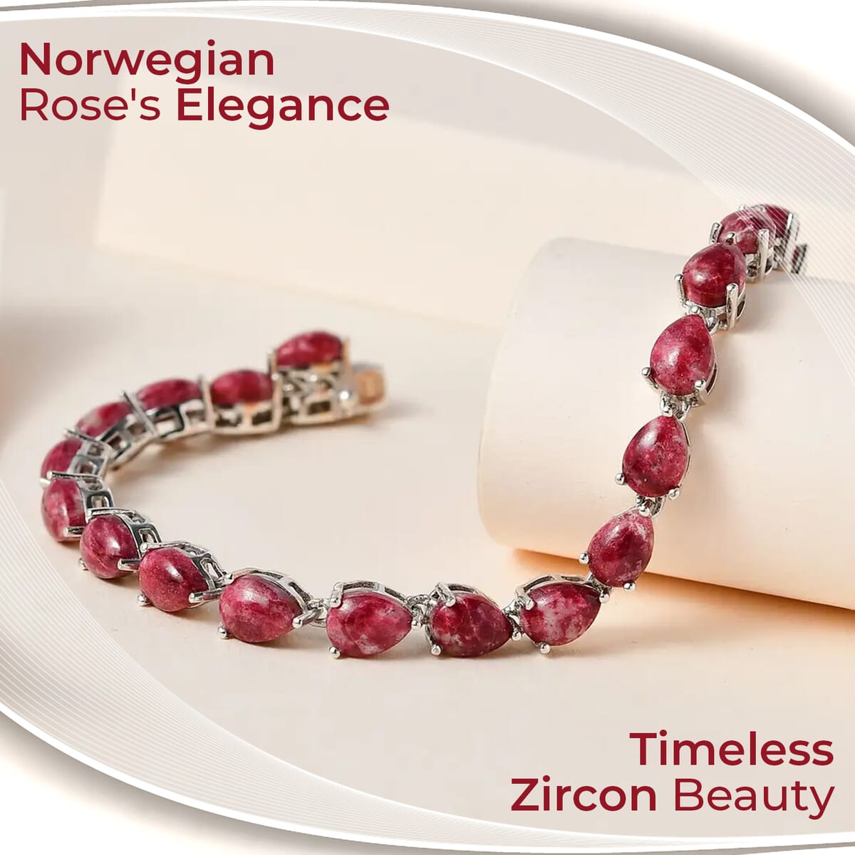 One Time Only Premium Norwegian Thulite, White Zircon Bracelet in Platinum Over Sterling Silver (6.50 In) 19.15 ctw image number 1