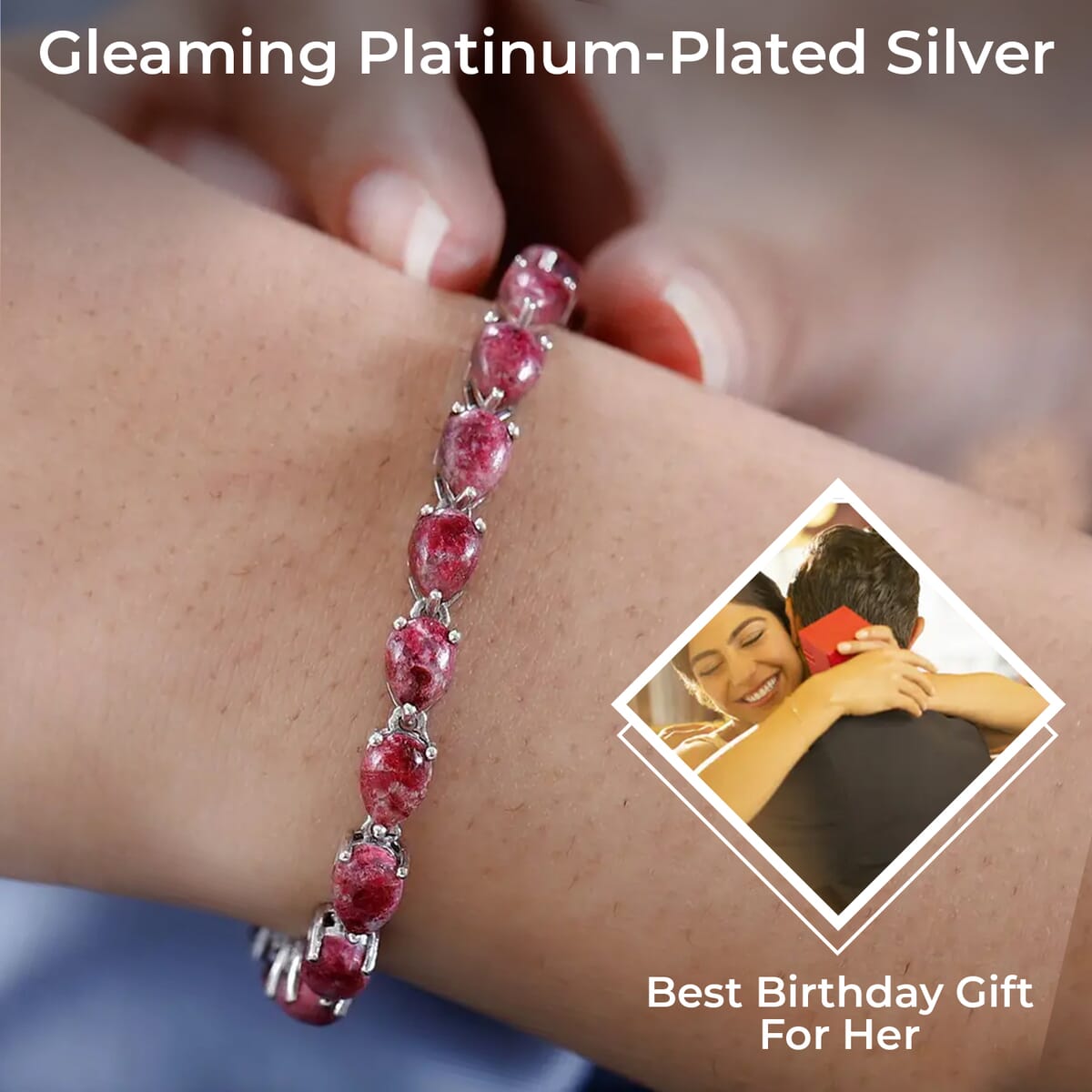 One Time Only Premium Norwegian Thulite, White Zircon Bracelet in Platinum Over Sterling Silver (6.50 In) 19.15 ctw image number 2