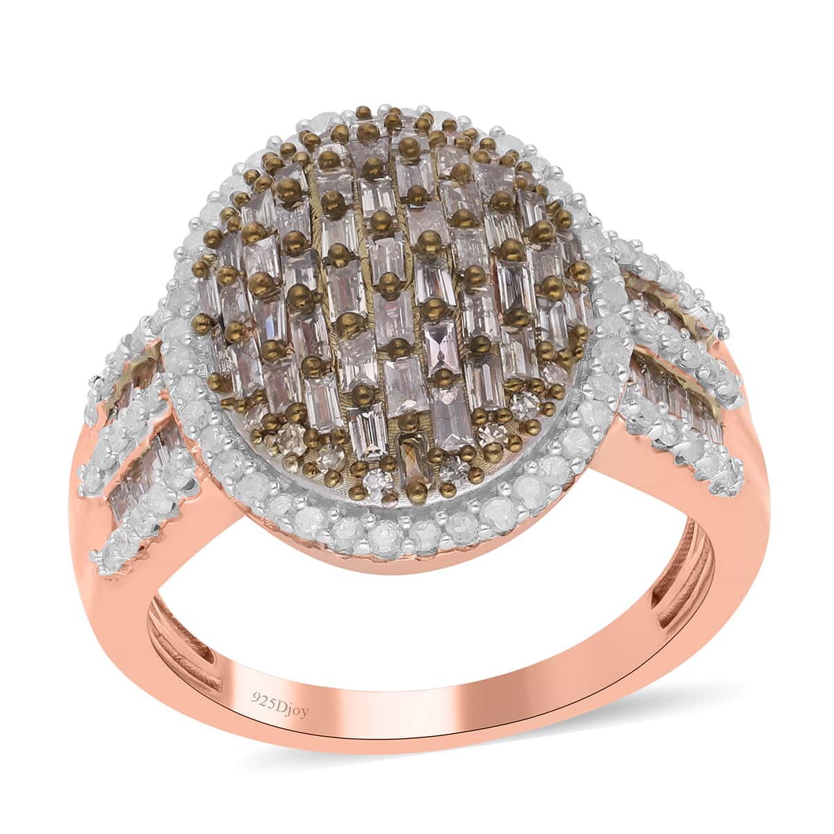 Natural Champagne and White Diamond Ring in Vermeil Rose Gold Over Sterling Silver 1.50 ctw image number 0