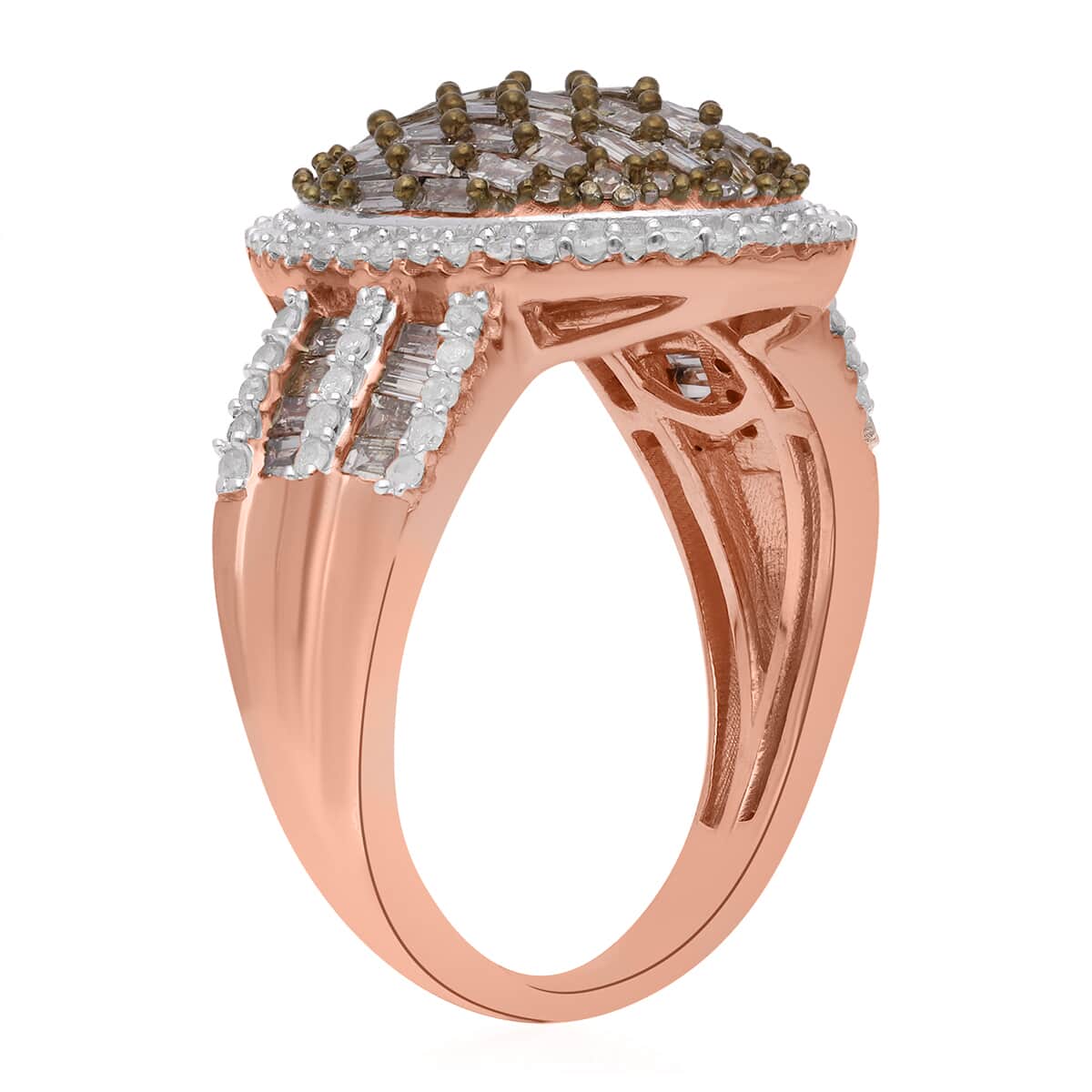Natural Champagne and White Diamond Ring in Vermeil Rose Gold Over Sterling Silver 1.50 ctw image number 3