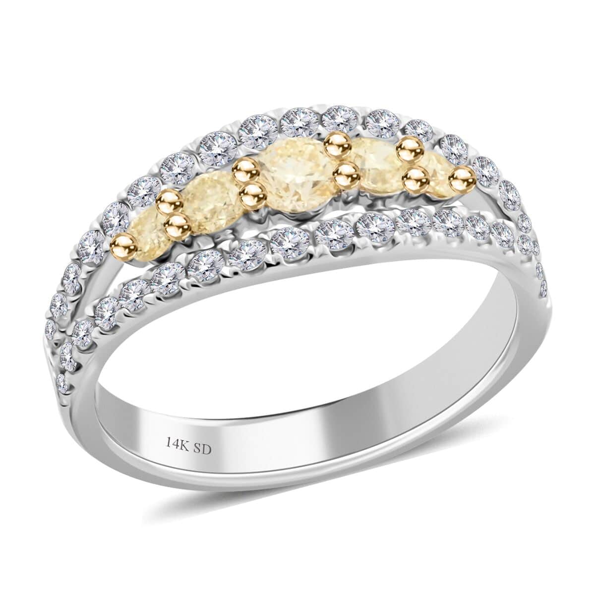 14K White Gold Natural White and Yellow Diamond SI Ring (Size 10.0) 1.00 ctw (Del. in 15-20 Days) image number 0