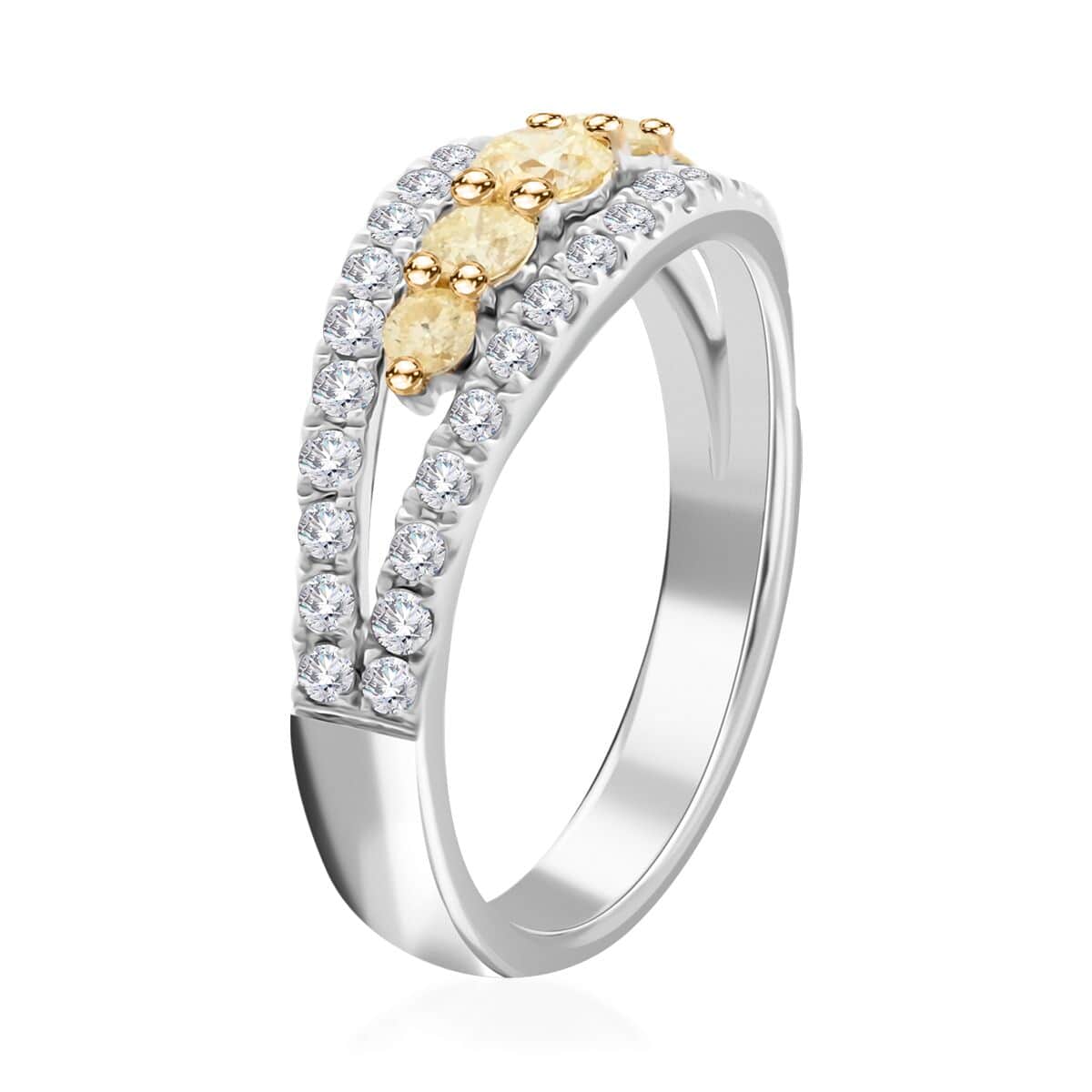 14K White Gold Natural White and Yellow Diamond SI Ring (Size 10.0) 1.00 ctw (Del. in 15-20 Days) image number 3