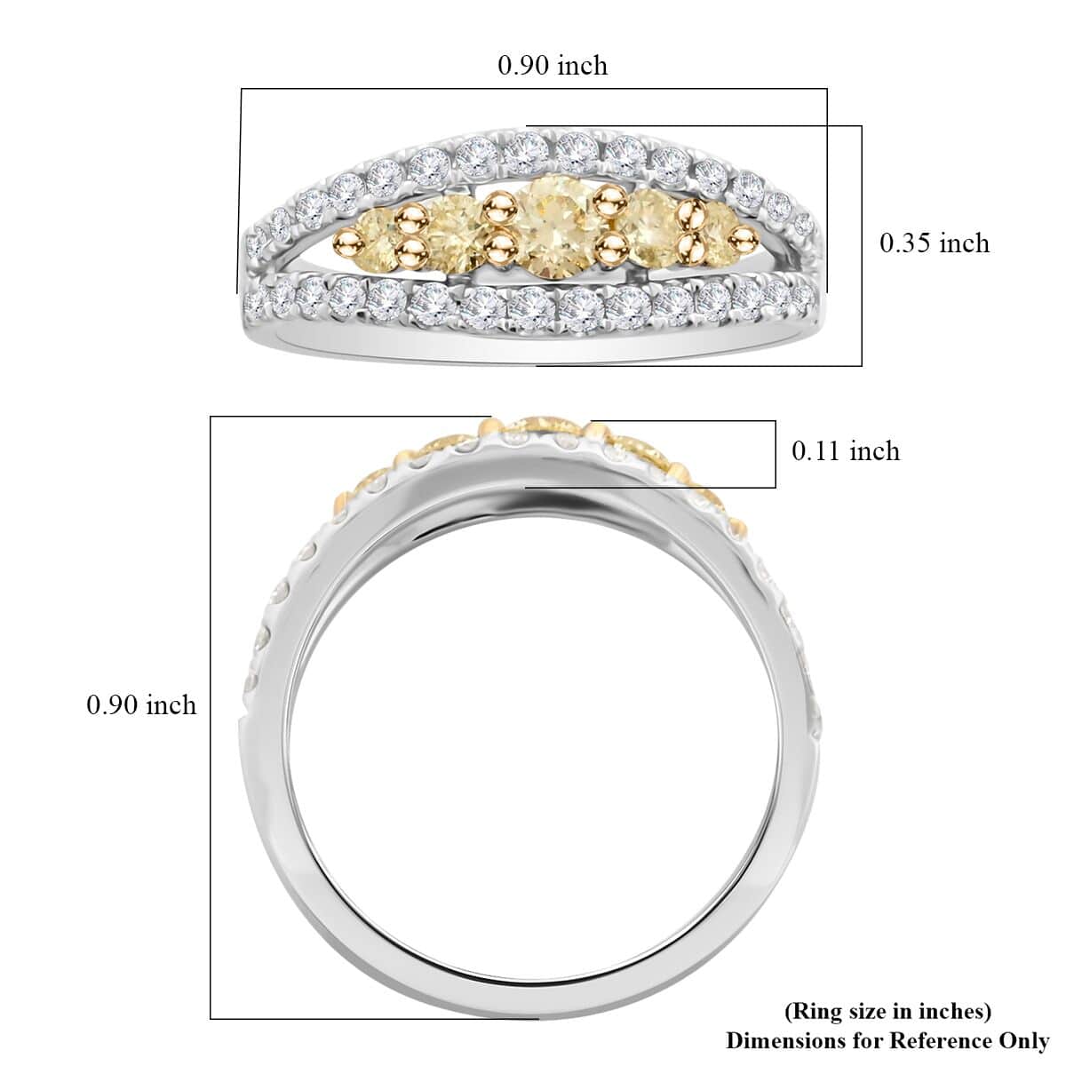 14K White Gold Natural White and Yellow Diamond SI Ring (Size 10.0) 1.00 ctw (Del. in 15-20 Days) image number 5