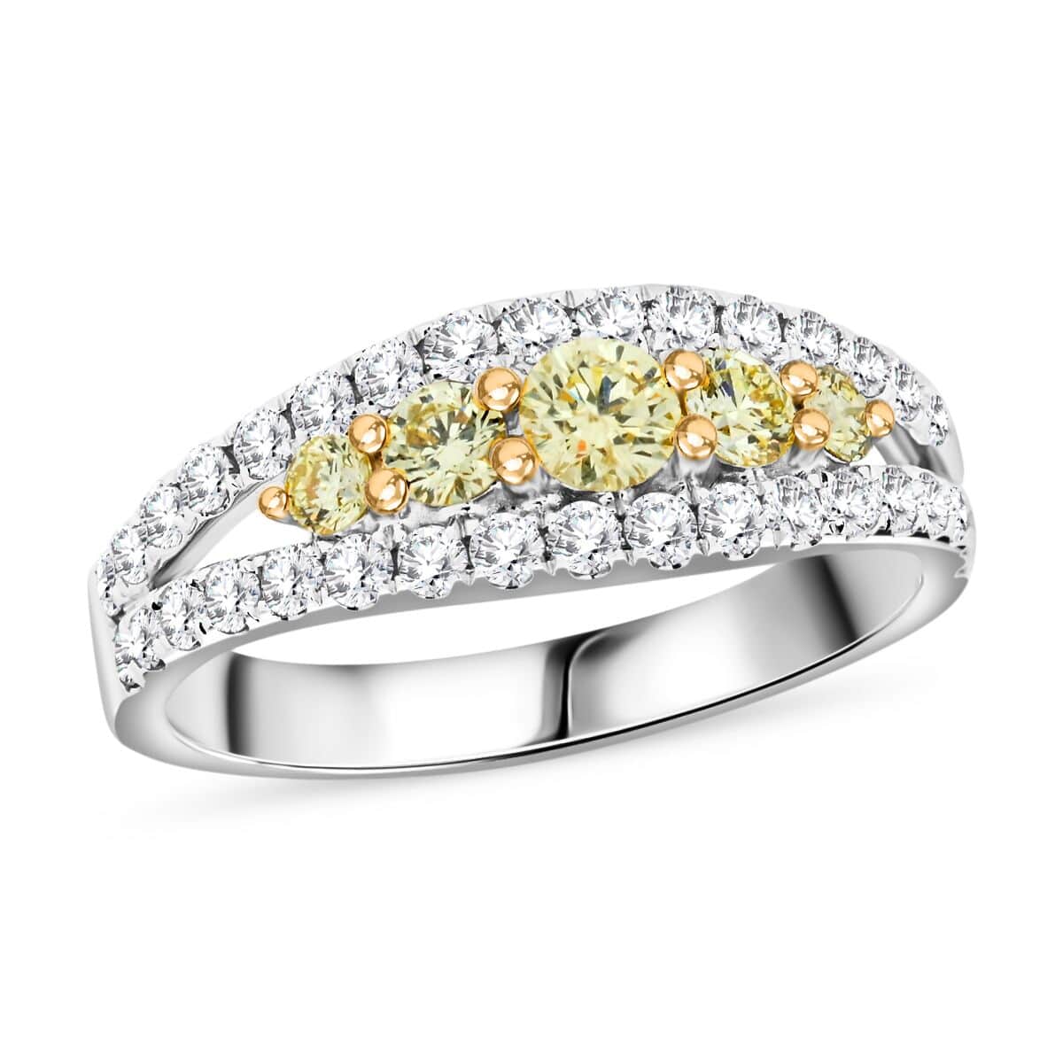 14K White Gold Natural White and Yellow Diamond SI Ring (Size 7.0) 1.00 ctw image number 0