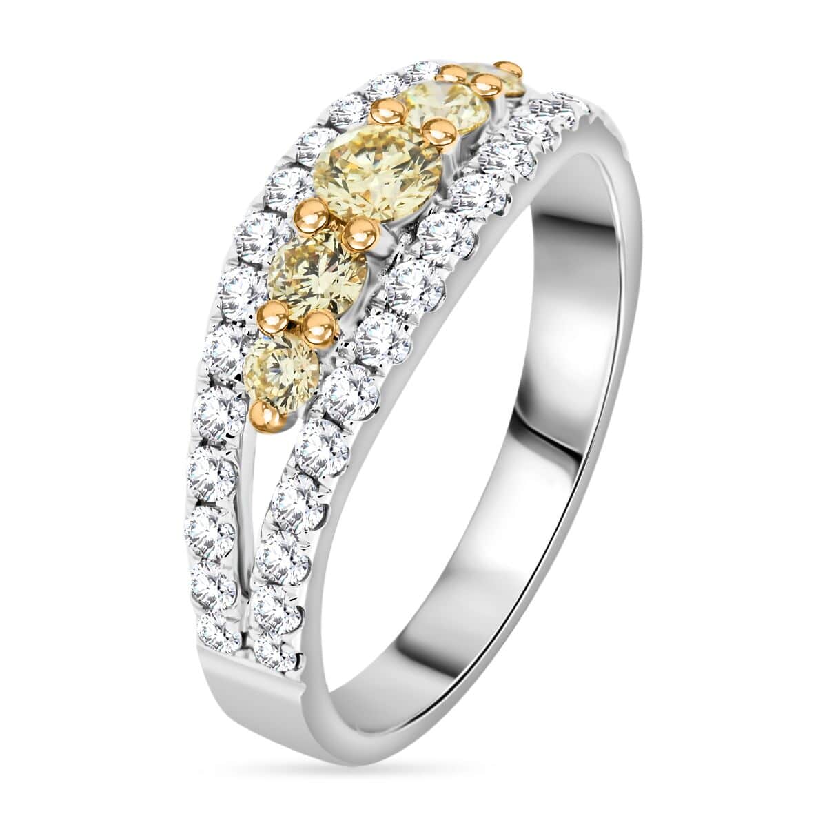 14K White Gold Natural White and Yellow Diamond SI Ring (Size 7.0) 1.00 ctw image number 3