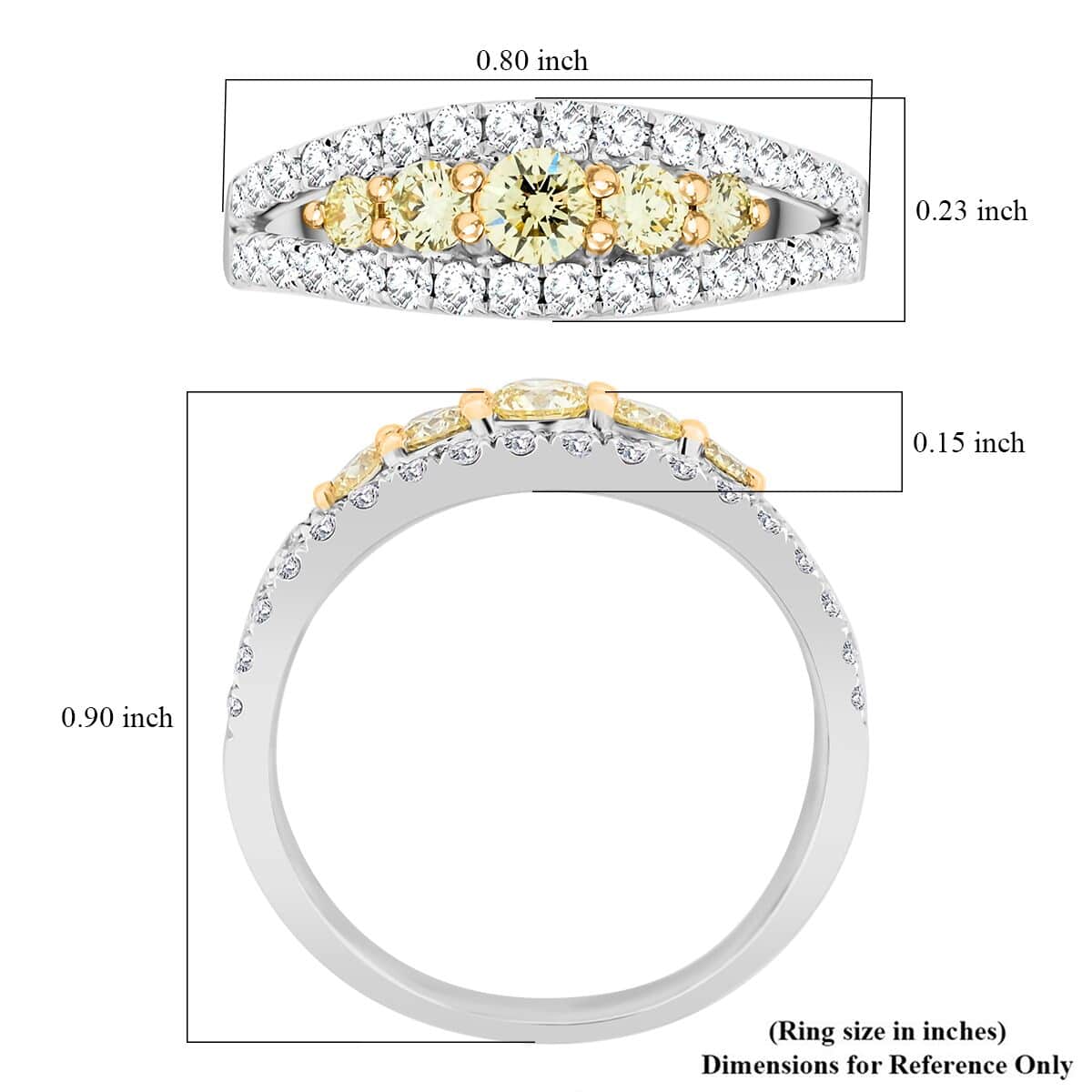 14K White Gold Natural White and Yellow Diamond SI Ring (Size 7.0) 1.00 ctw image number 4