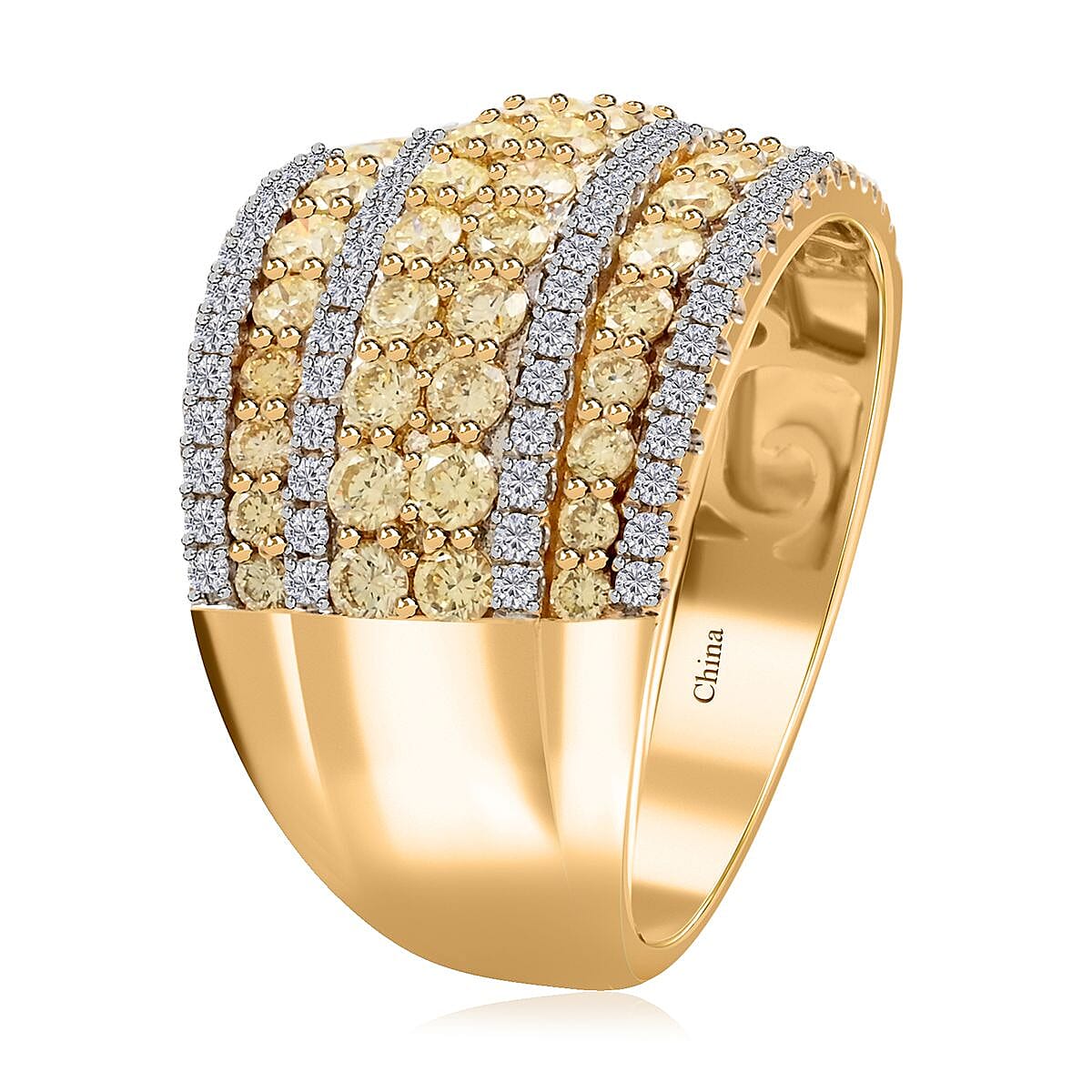 14K Yellow Gold Natural White and Yellow Diamond I1-SI Cluster Ring (Size 5.0) 7.50 Grams 2.00 ctw image number 3