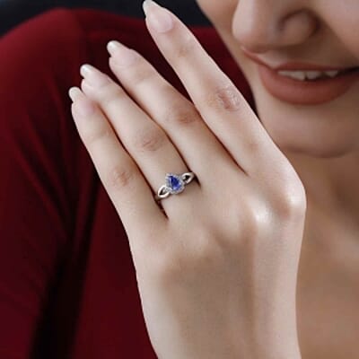 Tanzanite and White Zircon 0.57 ctw Ring in Platinum Over Sterling Silver (Size 10)