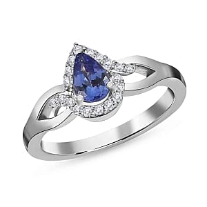 Tanzanite and White Zircon 0.57 ctw Ring in Platinum Over Sterling Silver (Size 10)