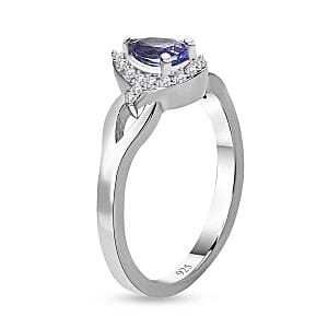 Tanzanite and White Zircon 0.57 ctw Ring in Platinum Over Sterling Silver (Size 10)