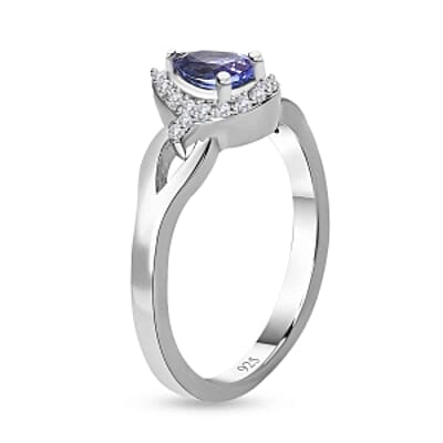 Tanzanite and White Zircon 0.57 ctw Ring in Platinum Over Sterling Silver (Size 10)