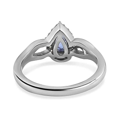 Tanzanite and White Zircon 0.57 ctw Ring in Platinum Over Sterling Silver (Size 10)