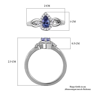 Tanzanite and White Zircon 0.57 ctw Ring in Platinum Over Sterling Silver (Size 10)