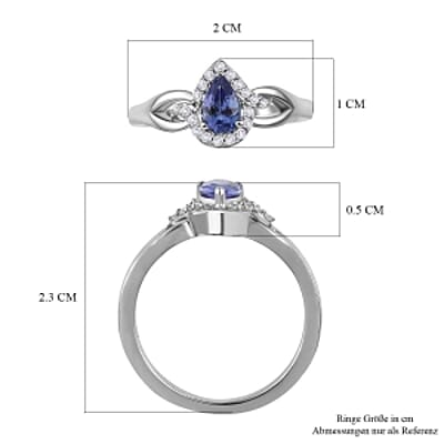 Tanzanite and White Zircon 0.57 ctw Ring in Platinum Over Sterling Silver (Size 10)