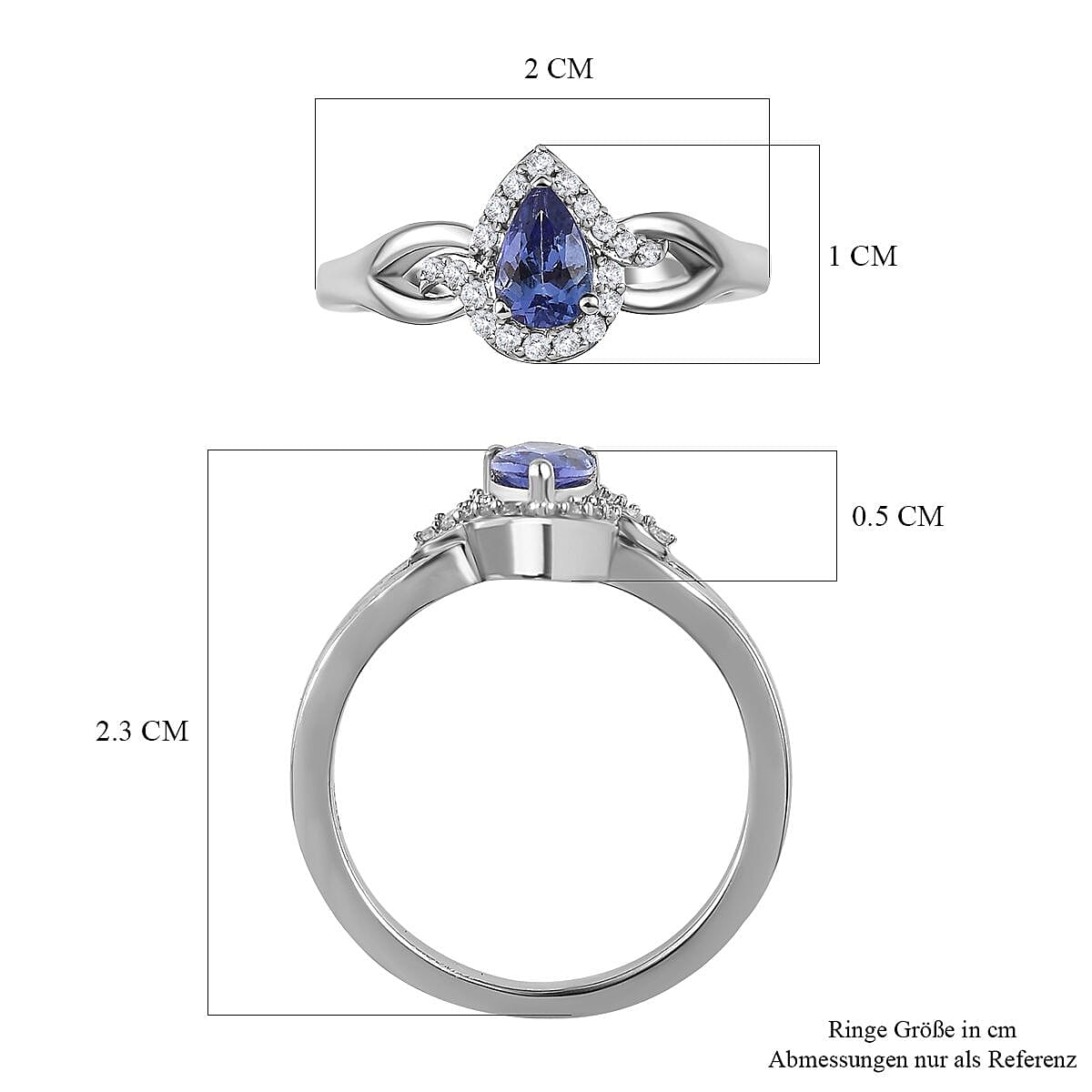 Tanzanite and White Zircon 0.57 ctw Ring in Platinum Over Sterling Silver (Size 11.5)