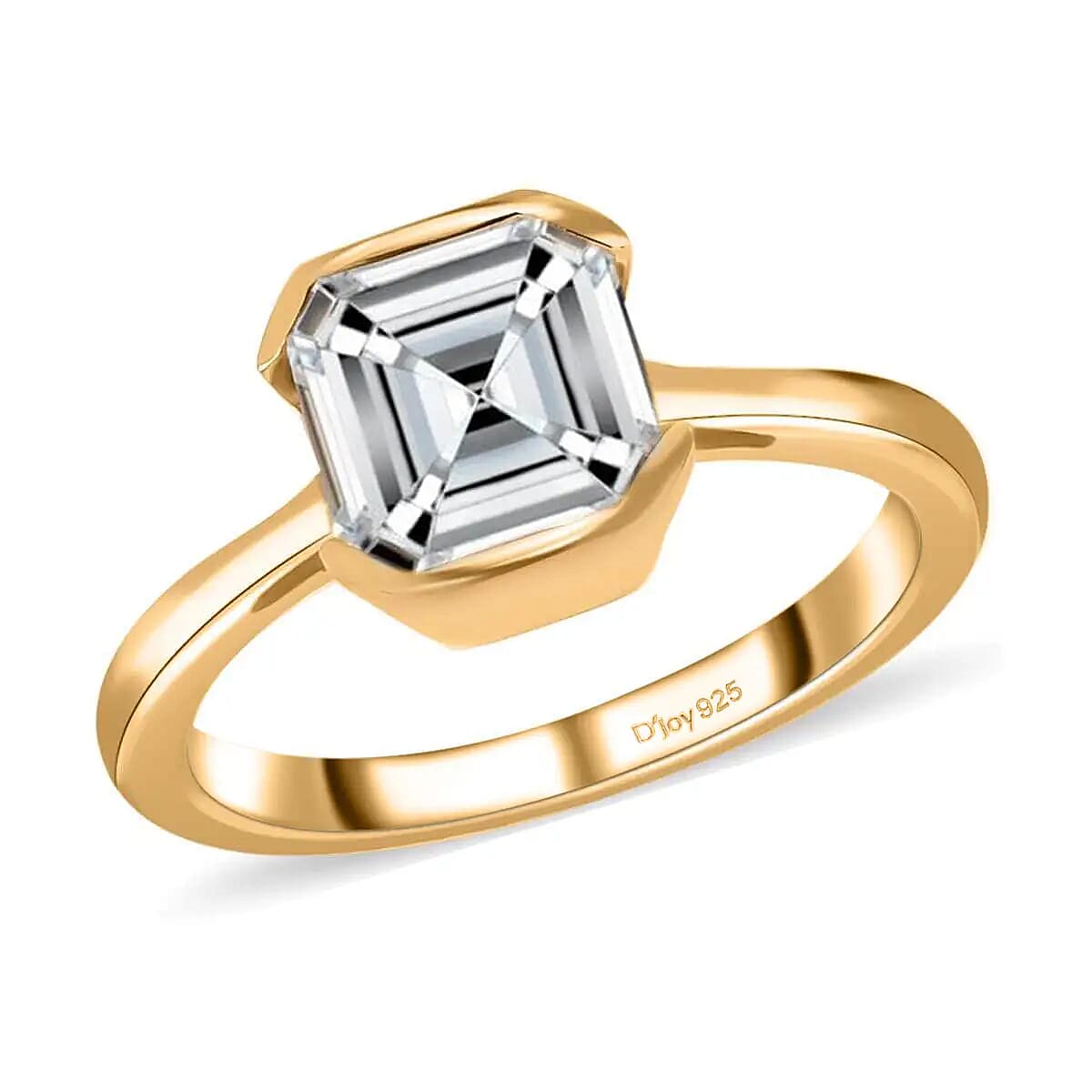 Asscher Cut Moissanite Solitaire Ring in Vermeil Yellow Gold Over Sterling Silver 1.85 ctw image number 0