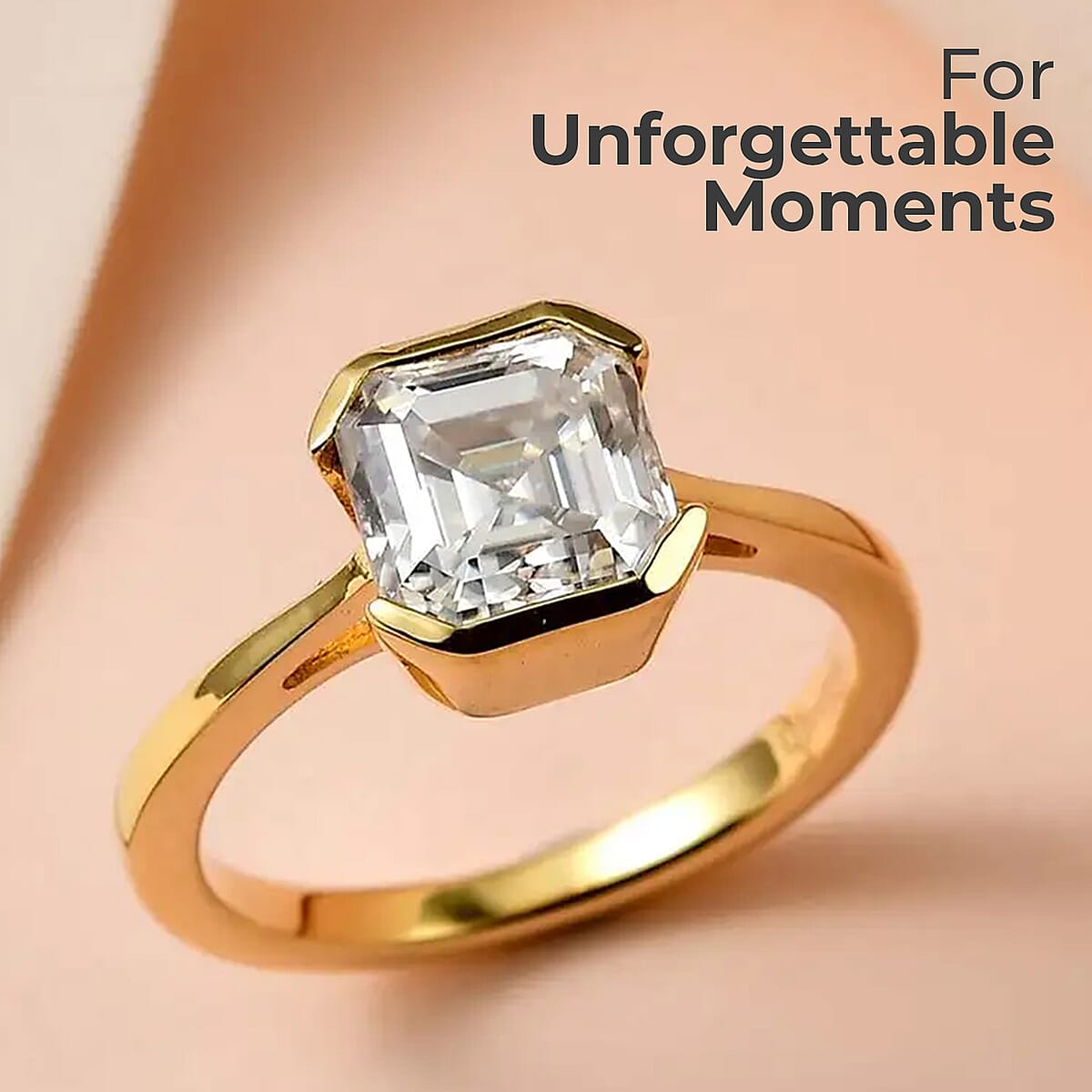 Asscher Cut Moissanite Solitaire Ring in Vermeil Yellow Gold Over Sterling Silver 1.85 ctw image number 1