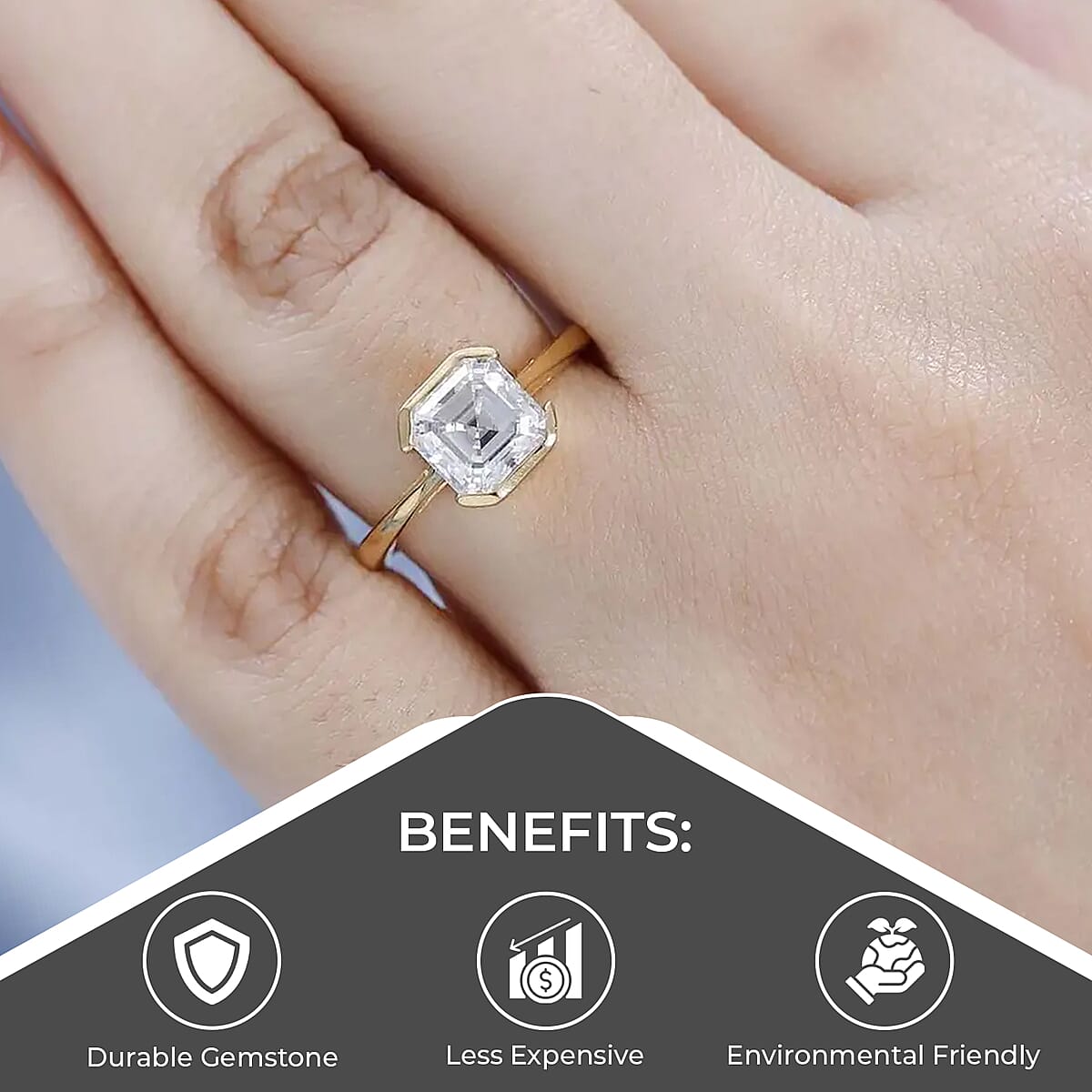 Asscher Cut Moissanite Solitaire Ring in Vermeil Yellow Gold Over Sterling Silver 1.85 ctw image number 3