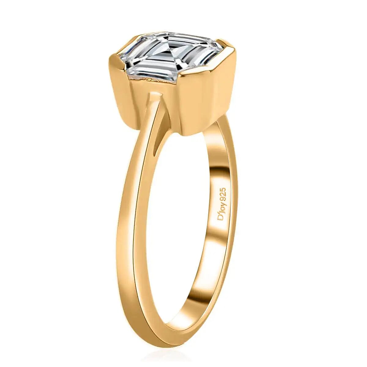 Asscher Cut Moissanite Solitaire Ring in Vermeil Yellow Gold Over Sterling Silver 1.85 ctw image number 4