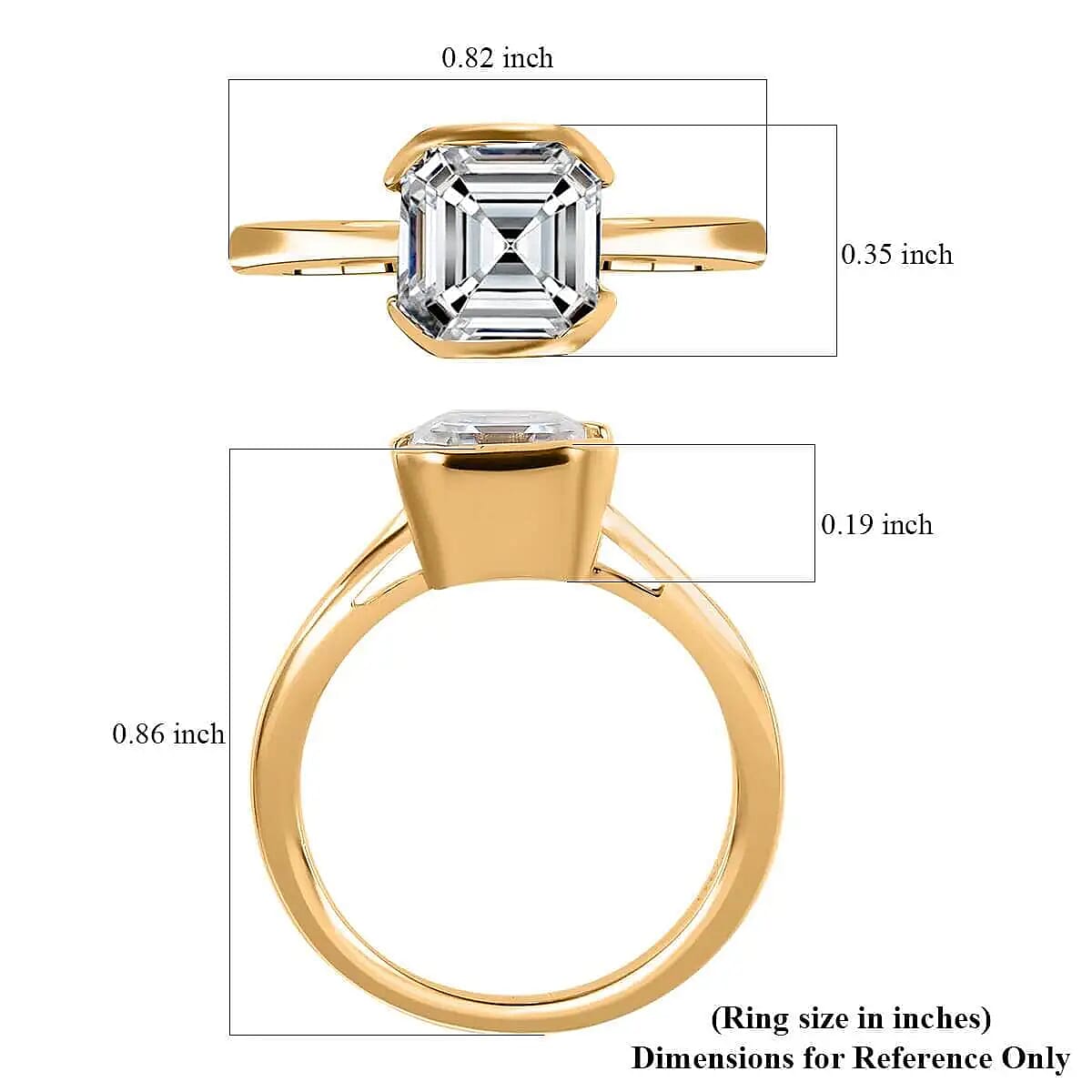 Asscher Cut Moissanite Solitaire Ring in Vermeil Yellow Gold Over Sterling Silver 1.85 ctw image number 6