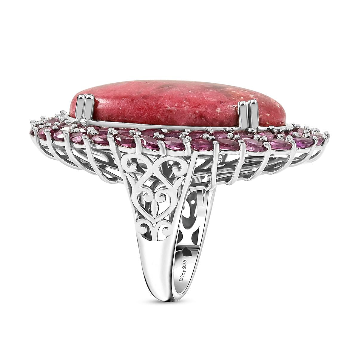 Norwegian Thulite and Orissa Rhodolite Garnet 44.30 ctw Double Halo Ring in Platinum Over Sterling Silver (Size 10.0)