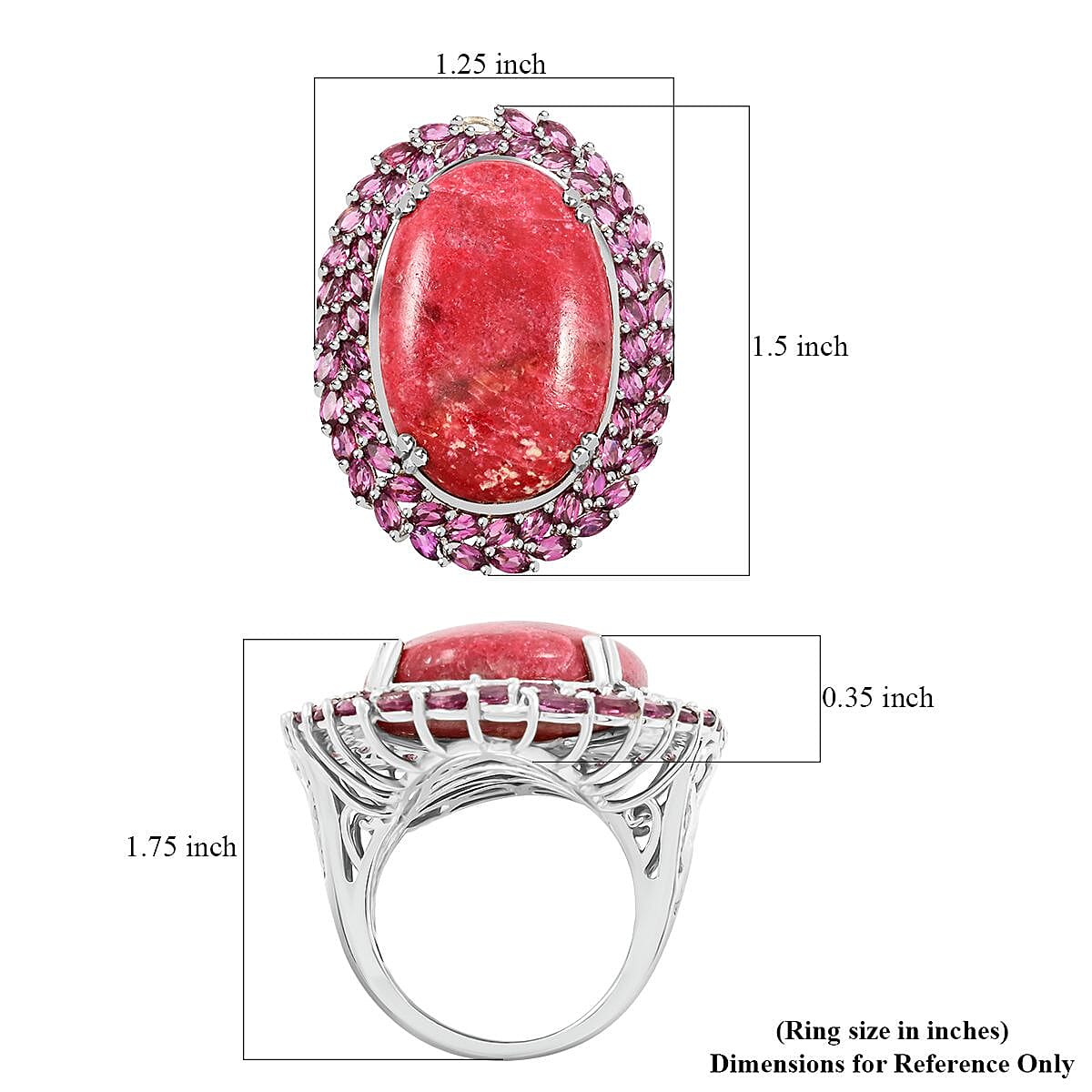 Norwegian Thulite and Orissa Rhodolite Garnet 44.30 ctw Double Halo Ring in Platinum Over Sterling Silver (Size 10.0)