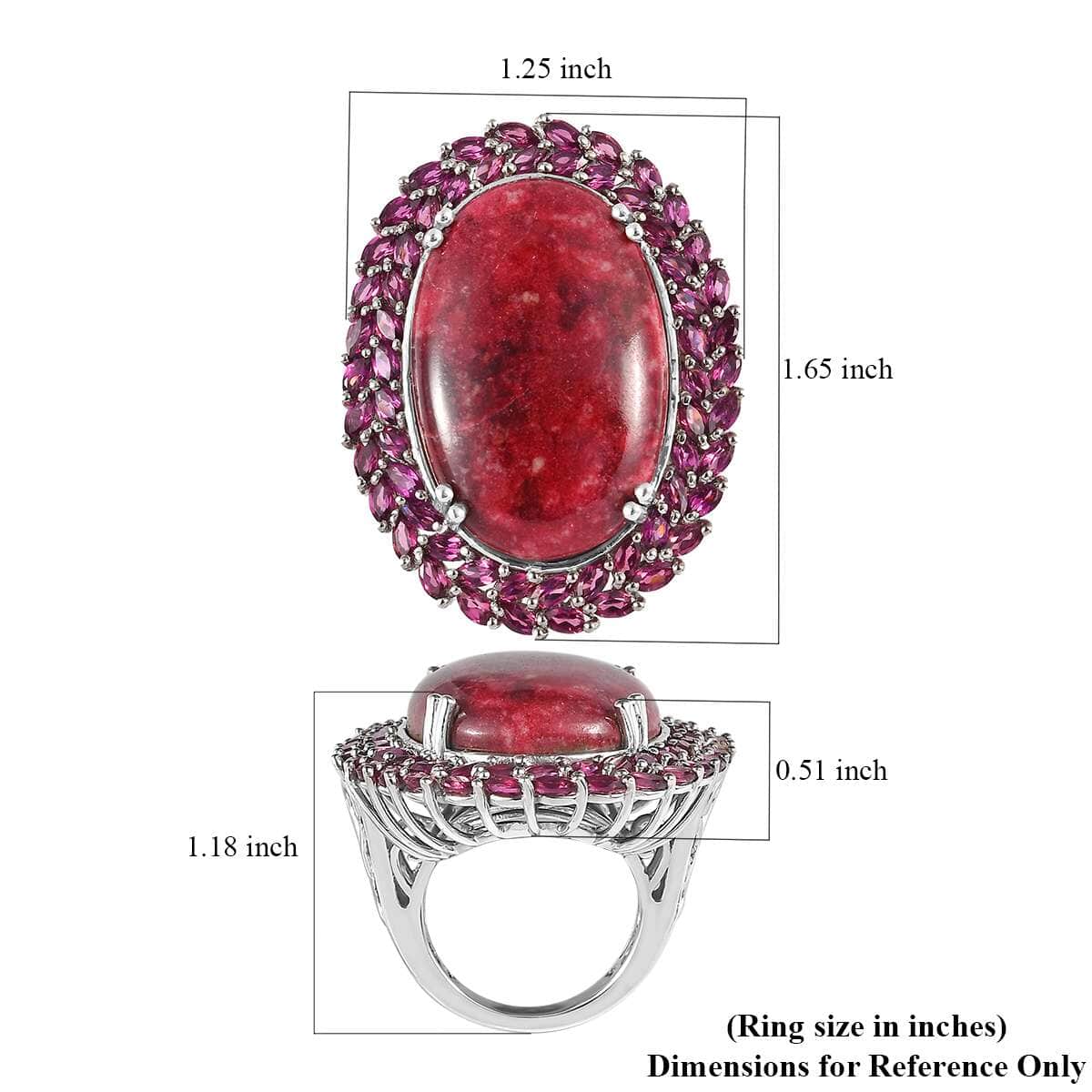 Norwegian Thulite and Orissa Rhodolite Garnet Double Halo Ring in Platinum Over Sterling Silver 44.30 ctw image number 3