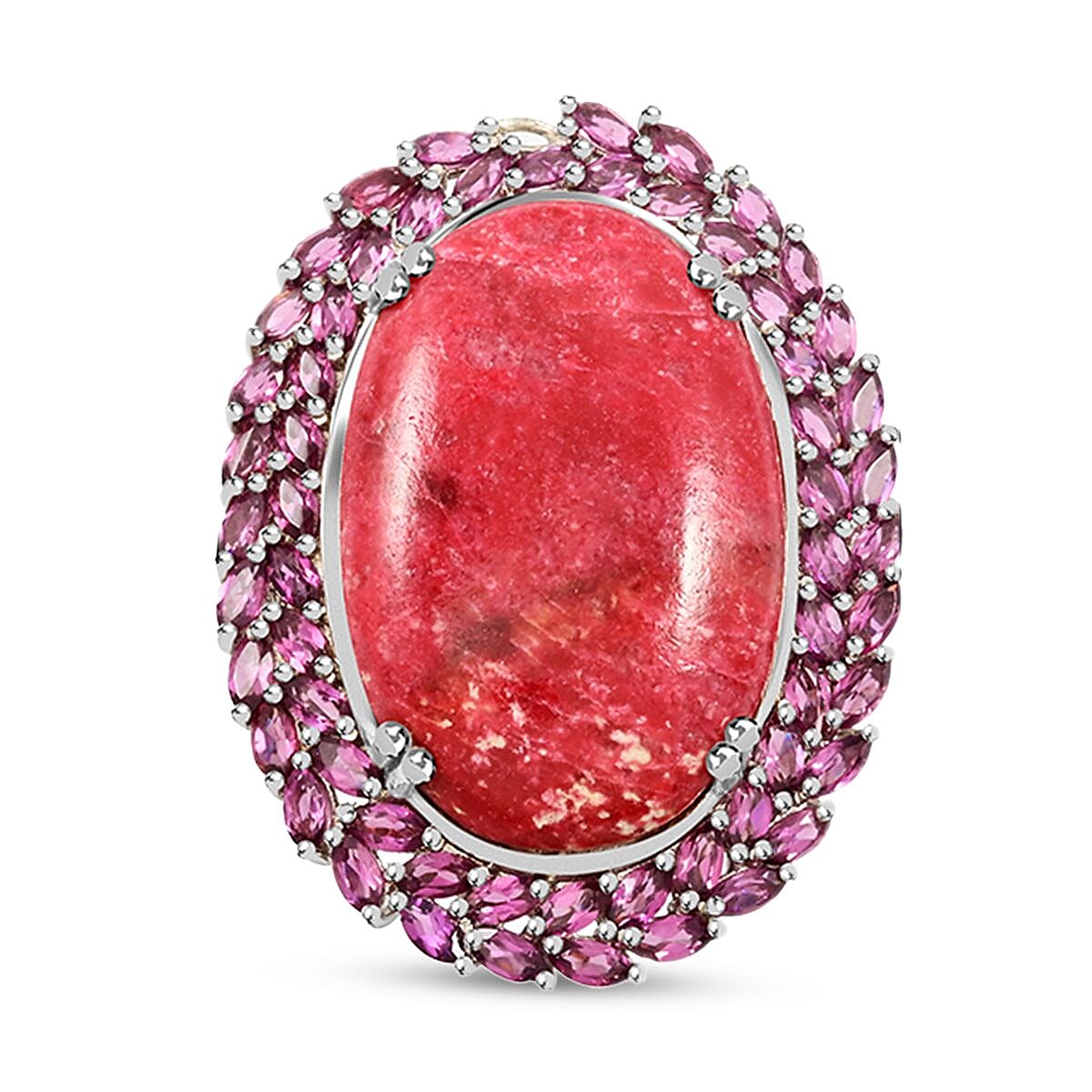 Norwegian Thulite and Orissa Rhodolite Garnet Double Halo Ring in Platinum Over Sterling Silver (Size 8.0) 44.30 ctw image number 0