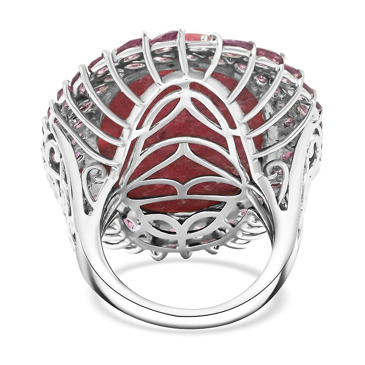 Norwegian Thulite and Orissa Rhodolite Garnet Double Halo Ring in Platinum Over Sterling Silver (Size 8.0) 44.30 ctw image number 4