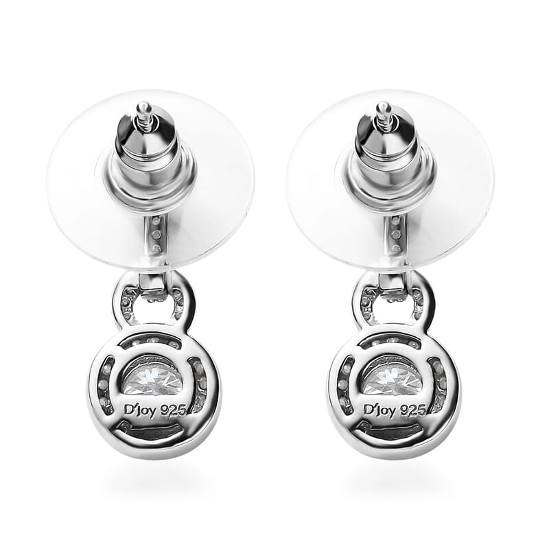Moissanite Halo Dangling Earrings in Platinum Over Sterling Silver 1.25 ctw