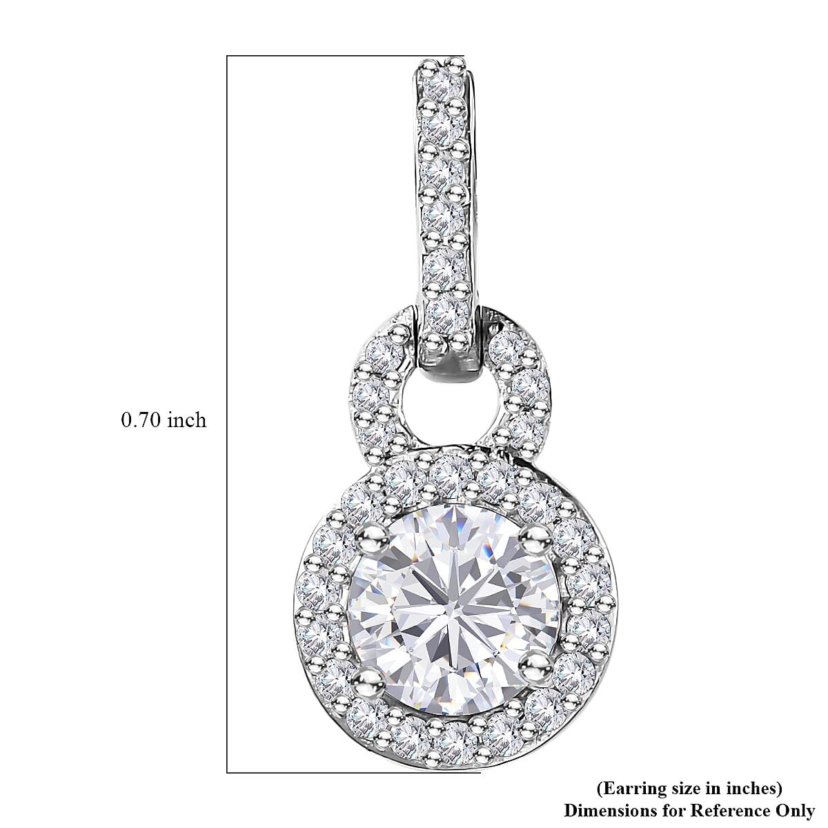 Moissanite Halo Dangling Earrings in Platinum Over Sterling Silver 1.25 ctw