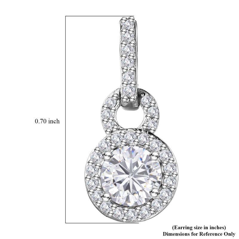 Moissanite Halo Dangling Earrings in Platinum Over Sterling Silver 1.25 ctw