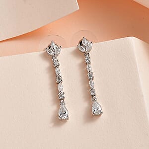 Moissanite Dangle Earrings in Platinum Over Sterling Silver 1.60 ctw